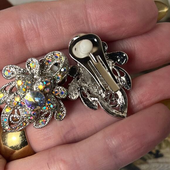 Vintage Silver Art Deco Clip Earrings with AB Stones - Picture 3 of 6